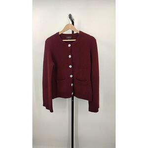 Quince Women Mongolian Cashmere Structured Cardigan Burgundy Sleeved Top M